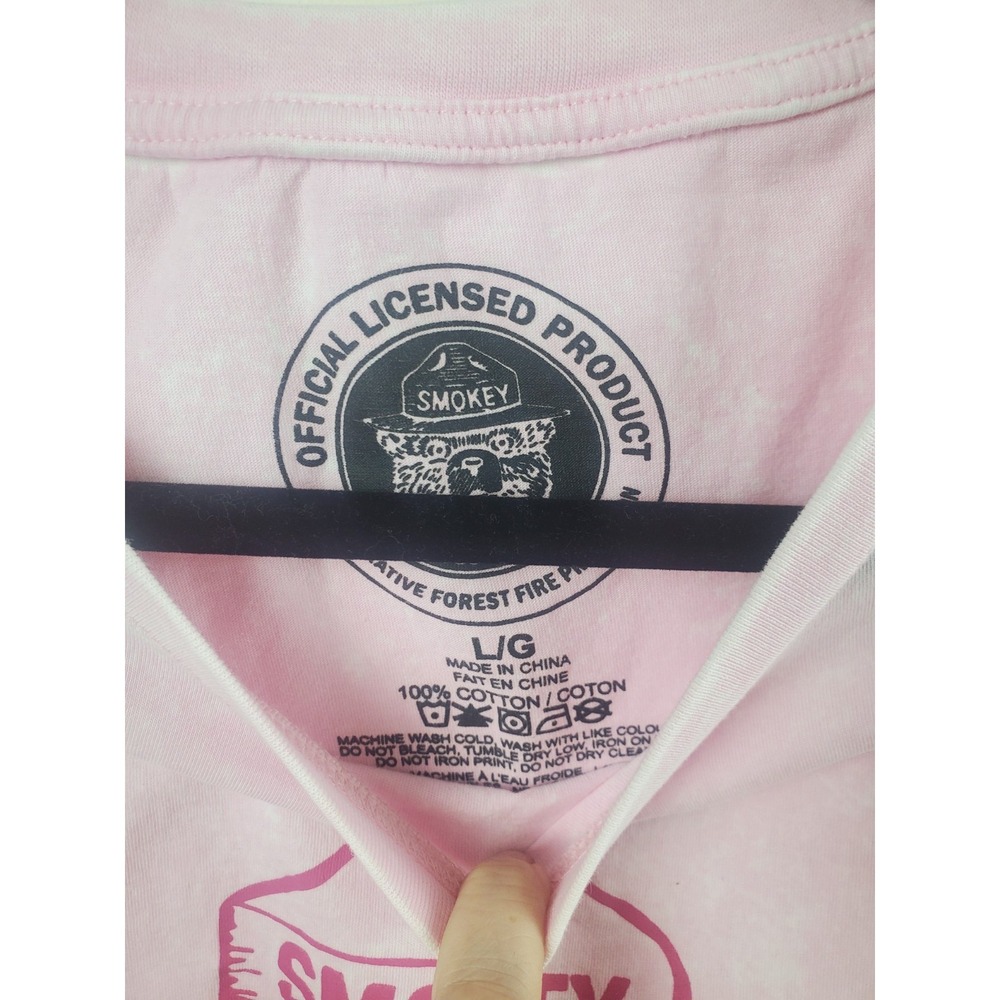 Womens Large Smokey Bear Pink Graphic T Shirt Licensed Outdoors Retro Tee - Picture 5 of 10